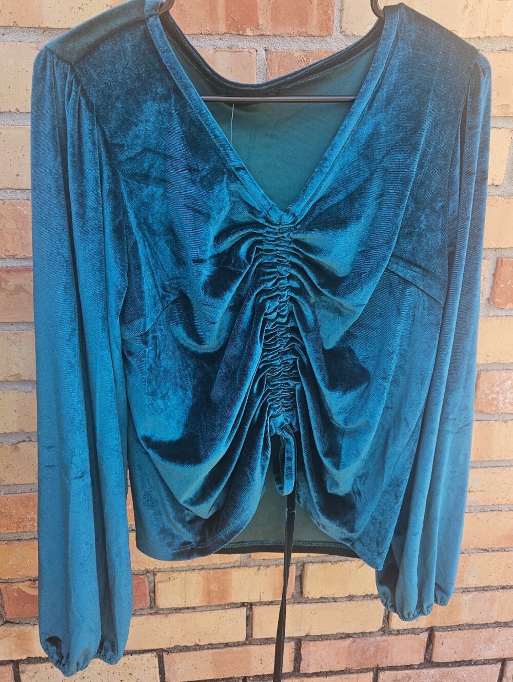 Velvet Ruched V-Neck Long Sleeve Top - Whimsy Goth!